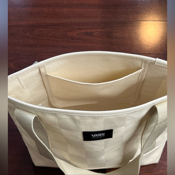 Vans Pergs Midi Tote Bag Shoulder Oatmeal Checkerboard Canvas 12x12x5 New Tag - Picture 11 of 16